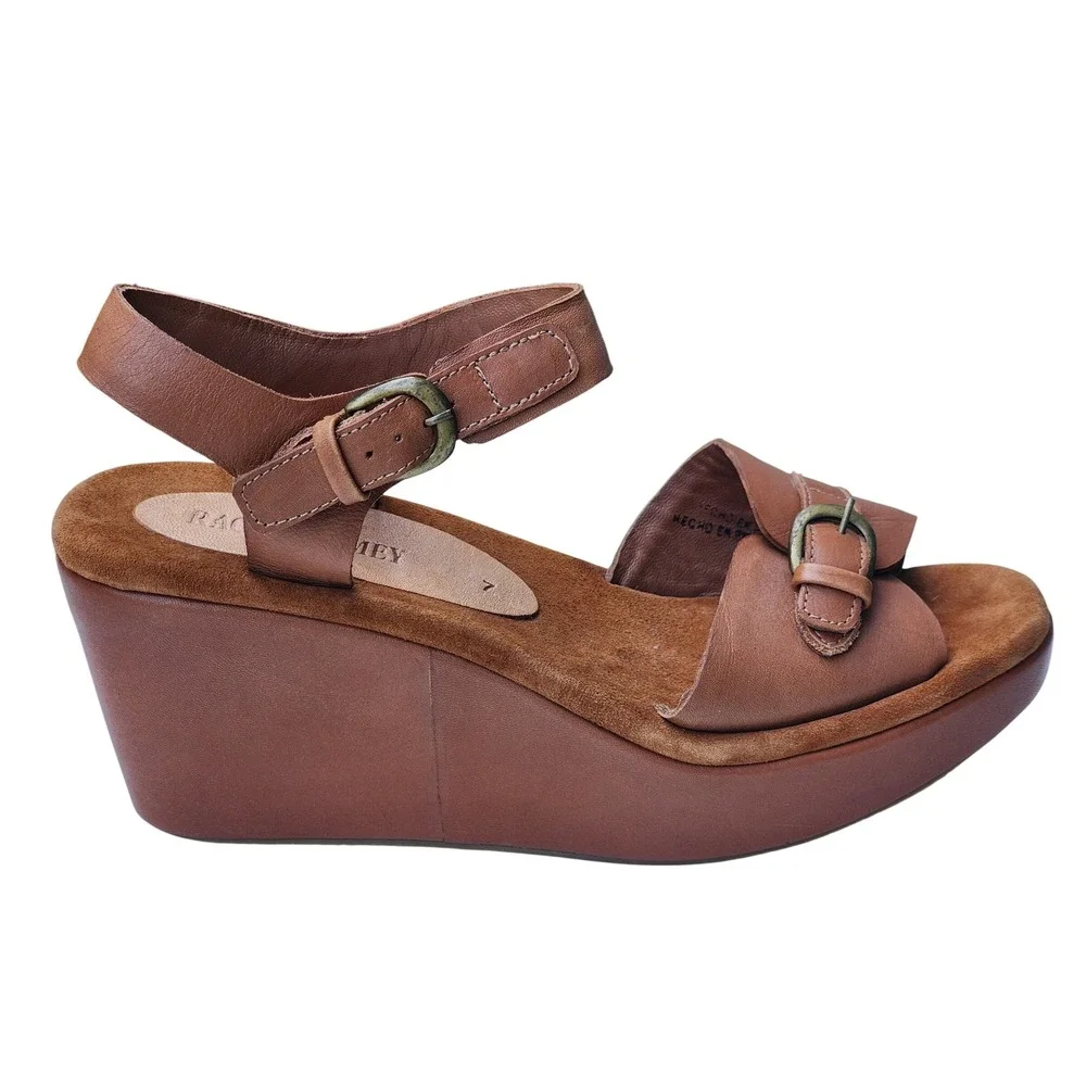 Rachel Comey Brown Leather Platform Wedge Sandal Buckle Strap Womens Slingnack 7
